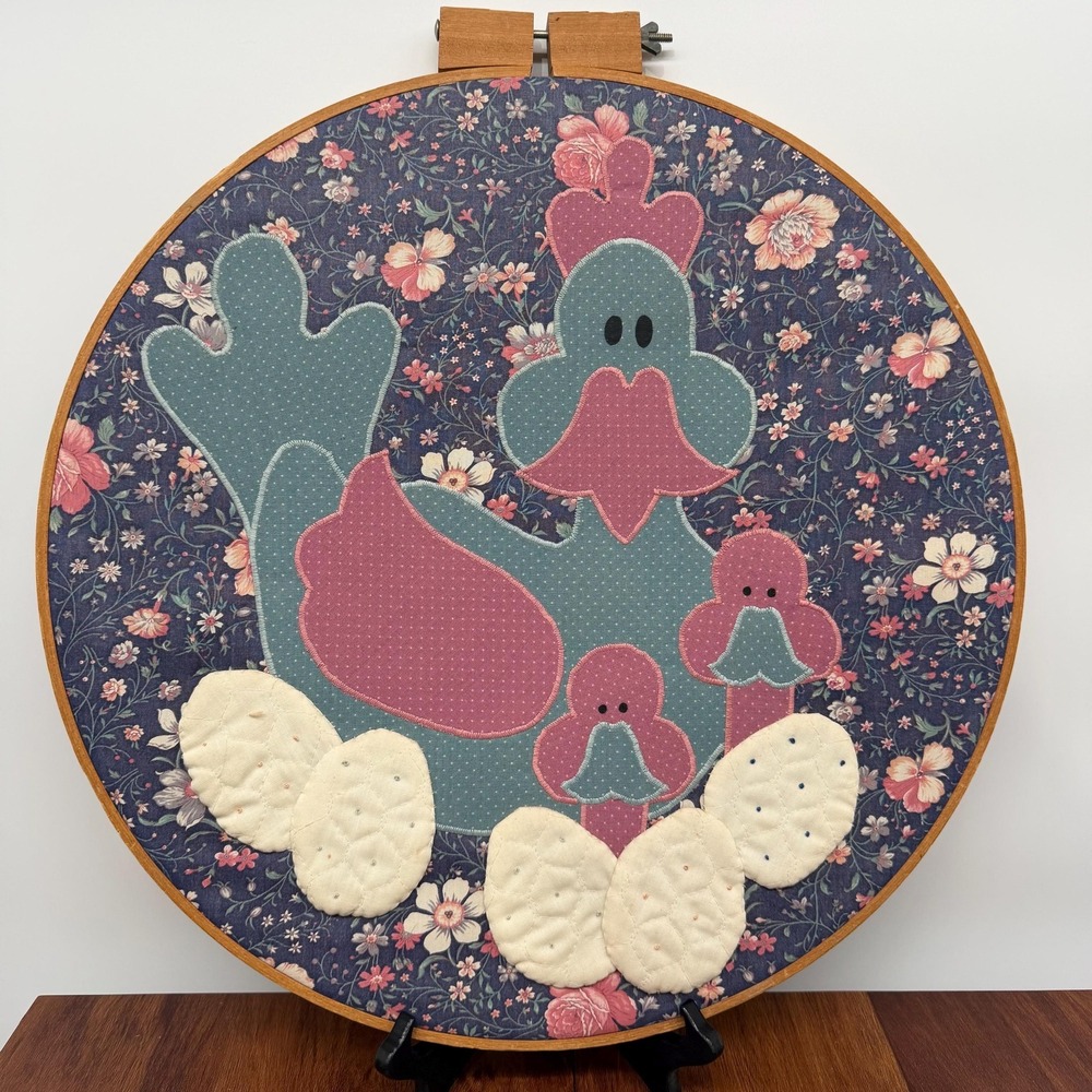 Large 18" Farmhouse Chicken Hoop Appliqué Fabric Hen & Chicks Lori Holt Style